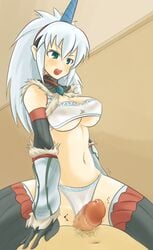 breasts cameltoe censored frottage grinding kirin_(armor) monster_hunter panties pantyjob straddling tagme white_panties