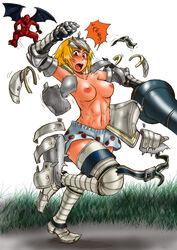 1girls abs armor armor_break arthur blonde_hair blush boxers breasts broken_armor female female_focus firebrand genderswap_(mtf) ghosts_'n_goblins grass highres human muscle nipples red_arremer red_eyes rule_63 short_hair sir_arthur topless