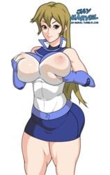 alexis_rhodes breast_hold breasts brown_hair erect_nipples female female_only huge_breasts human jay-marvel large_breasts long_hair nipples skirt smile solo thick_thighs thighs yu-gi-oh! yu-gi-oh!_duel_monsters_gx yu-gi-oh!_gx