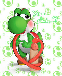 1boy 1other anthro color disembodied_penis erection foreskin foreskin_folds humanoid_penis intact interspecies long_tongue male mario_(series) nintendo partial_male penis retracted_foreskin shiroisora smooth_penis straight_hair tongue tongue_out tongue_wrap toony uncut unknown_gender yoshi yoshi's_island