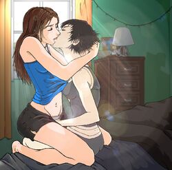 2girls alice_cullen bed bedroom bella_swan bike_shorts duo female female_only fingering hand_in_another's_panties hand_in_panties kissing navel nipple_bulge pixel pokies shadowkira shirt_lift sitting_on_lap tank_top tank_top_lift the_twilight_saga undressing yuri