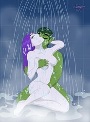 1boy 1boy1girl 1girls bbrae beast_boy breasts cartoon_network completely_nude completely_nude_female dc dc_comics dcau demon_girl female/male forehead_jewel garfield_logan green_hair green_skin grey_skin hand_on_breast intimate long_hair metahuman nude nude_female nudity pale-skinned_female pale_skin pointy_ears purple_hair rachel_roth raven_(dc) romantic romantic_couple scorpia sex shower shower_sex showering straight straight_hair superhero superheroine teen_titans wet