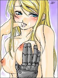 automail beige_skin blush breasts color cum edward_elric female fullmetal_alchemist human male nipples nude tagme winry_rockbell