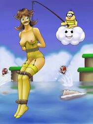 bad_end bondage bound captured cheep_cheep cheep_chomp darthwoo defeated domination female female_focus femsub forced forced_exposure forced_submission gagged game_over helpless human humiliation imminent_vore kidnapped kidnapping lakitu mario_(series) nintendo princess_daisy restrained straight_hair submissive submissive_female super_mario_bros. tagme