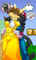 1futa 1girls ? anthro areolae balls bandai beatrixx black_eyes black_fur black_hair blue_eyes breasts brown_hair canine cat clothed clothing cloud cosplay curvy dark-skinned_futanari dickgirl digimon dress english_text erect_nipples erection exposed exposed_nipples facial_markings feline female femsub fox fur furry futa_on_female futadom futanari glans hair handjob humanoid_penis intersex interspecies kandlin large_breasts long_hair mammal mario_(cosplay) mario_(series) markings nintendo nipple_bulge nipple_slip nipples no_bra open_mouth overalls penis penis_out precum precum_drip princess_daisy_(cosplay) rape_face renamon straight_hair super_mario_bros. text zipper