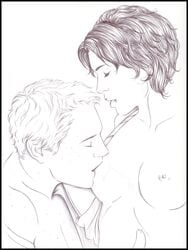 1girls artist_request breasts female gryffindor harry_potter licking_breast male monochrome nipples open_shirt pansy_parkinson ron_weasley shirt sketch slytherin straight sucking sucking_nipples tagme witch_(harry_potter)