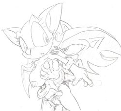 2009 alhedgehog anthro bat breast_grab breasts female fondling furry gloves grabbing_from_behind groping hedgehog male monochrome nipples pencil_(artwork) pussy_grab rouge_the_bat sega shadow_the_hedgehog sonic_(series) straight surprised tagme thong topless white_background