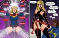 2girls avengers big_breasts blonde_hair blush brainwashed brainwashing breast_expansion breasts_bigger_than_head brown_hair busty captain_marvel carol_danvers cleavage cleavage_cutout clothing colossal_breasts comic corruption curves curvy dialogue drool english_text expansion female female_only femsub gigantic_breasts gloves glowing glowing_eyes happy_trance hips huge_breasts human human_only hyper_breasts hypnosis instant_loss_2koma kamala_khan large_breasts leotard long_gloves long_hair marvel marvel_comics mind_control ms._marvel ms._marvel_(carol_danvers) ms._marvel_(kamala_khan) multiple_girls new_avengers polmanning restrained sex_machine short_hair speech_bubble stationary_restraints superheroine tech_control text torn_clothes transformation western_art