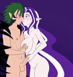 1boy 1boy1girl 1girls abs aged_up blue_eyes curvaceous curvy elf elf_ears female friendship_is_magic green_eyes green_hair groping_breasts hand_on_penis huge_breasts humanized imminent_sex jonfawkes large_penis long_hair multicolored_hair muscular my_little_pony my_little_pony_friendship_is_magic nightmare_rarity pointy_ears purple_hair pussy rarity_(mlp) smooth_skin spike_(mlp) straight testicles voluptuous white_hair