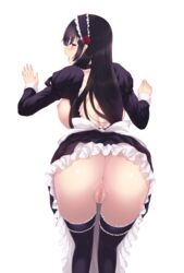 1girls anus ass big_breasts breasts cait maid maid_headdress maid_uniform nipples no_bra nopan open_mouth open_shirt pussy skirt_lift tagme thighhighs uncensored waitress white_background