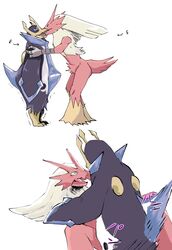 avian bird blaziken chicken duo empoleon female feral galliform gallus_(genus) hi_res kissing lying male missionary_position mojamojamop nintendo on_back penguin phasianid pokemon pokemon_(species) sex size_difference standing_on_toes straight thrusting vaginal_penetration video_games