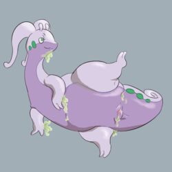 animal_genitalia cloaca dragon female feral gastropod genitals goodra grey_background lying mollusk nintendo obscenecanary on_side pokémon_(species) pokemon pokemon_(species) raised_leg simple_background slime slime_girl smug_face solo video_games