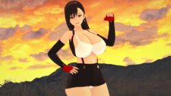 1girls 3d big_breasts black_fingernails black_skirt breasts brown_hair cleavage clouds compression_sleeve earrings erect_nipples erect_nipples_under_clothes evening female female_only final_fantasy final_fantasy_vii gloves hand_on_hip huge_breasts human koikatsu large_breasts leather_skirt looking_at_viewer midriff midriff_baring_shirt miniskirt open_mouth panties patreon pointing_at_self ponytail pose posing red_eyes short_skirt skirt sky smile smiling solo standing suspenders takeo92 tank_top tifa_lockhart tight_clothing white_panties white_top wide_hips