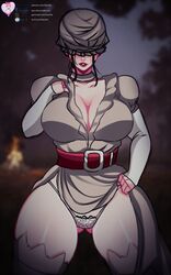 big_breasts black_hair covered_face dbd dead_by_daylight exposed_breasts law-zilla nurse nurse_(dead_by_daylight) thick_thighs thighhighs