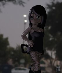 female fishnet fishnets goth mrguy820 my_hero_academia realistic_background tsuyu_asui