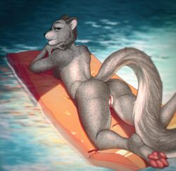 anthro disney fabienne_growley felid feline female floatie genitals humanoid_genitalia humanoid_pussy idorere mammal medium_breasts nude pantherine poolside pussy snow_leopard solo water zootopia