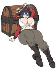 1girls 2020 belly_button big_breasts blue_eyes blue_hair boots breasts brups female flat_colors hat huge_breasts jacket kill_la_kill leaning matoi_ryuuko navel no_bra pants pirate pirate_hat solo tagme thick thick_thighs tied_shirt treasure_chest voluptuous white_background wide_hips