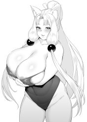 animal_ears areola_slip areolae breasts cleavage curvy fox_girl hakai_shin hi_res hot_spring huge_breasts large_areolae long_hair monochrome nipple_bulge plump sketch solo swimsuit thick_thighs touhoku_itako very_long_hair voiceroid wide_hips