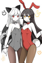 ater_(the_gray_garden) black_hair brown_hair bunny_ears bunny_tail bunnysuit cat_ears collar cotton_tail demon flat_chest funamusea highres looking_at_viewer pantyhose red_eyes small_breasts tagme the_gray_garden thigh_gap totsusahime wadanohara_and_the_great_blue_sea white_background white_hair yellow_eyes