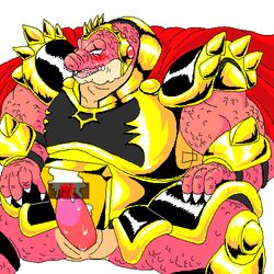1:1 2007 anthro armor artist_request blush bodily_fluids censored clothing crocodile crocodilian crocodine crocodylid cum digital_media_(artwork) dragon_quest dragon_quest_dai_no_daibouken erection genital_fluids genitals kemono low_res male male_only oekaki overweight overweight_anthro overweight_male penis red_body reptile scalie sitting solo square_enix sweat video_games