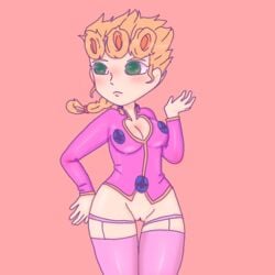 1girls big_ass blonde_hair breasts female giorno_giovanna green_eyes human jojo's_bizarre_adventure jojofan_alsoch light-skinned_female light_skin purple_socks rule_63 shounen_jump small_breasts thick_thighs vento_aureo yellow_hair