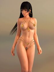 1girls 3d asian asian_female belly black_hair chain_bikini curvy dancer dead_or_alive female jewelry jewelry_only large_breasts long_hair navel nyotengu radianteld venus_bikini voluptuous