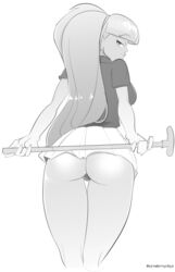 1girls ass bottomless disney disney_channel female female_only from_behind golf_club gravity_falls half-closed_eyes long_hair looking_at_viewer looking_back monochrome pacifica_northwest seductive seductive_look simple_background skirt skirt_lift straight_hair strwbrrychz wide_hips