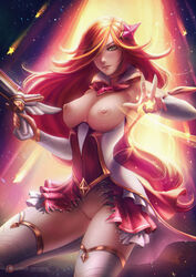 1girls axsens breasts gun innie_pussy league_of_legends looking_at_viewer miss_fortune nipples nopan pussy star_guardian_miss_fortune star_guardian_series thighhighs uncensored