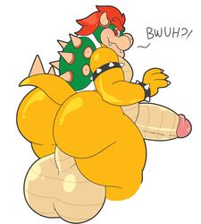 2019 anthro ass backsack balls belly big_balls big_penis bowser bracelet colelucario erection genitals hair hi_res horn huge_balls huge_cock hyper hyper_balls hyper_genitalia hyper_penis jewelry koopa male_only mario_(series) nintendo nude penis red_eyes red_hair scalie simple_background solo spiked_bracelet spikes thick_thighs video_games yellow_body