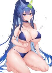 1girls alternate_costume areolae azur_lane belly_button bikini blue_bikini blue_eyes blue_hair blush breasts deogho_(liujinzy9854) eagle_union_(azur_lane) female female_only huge_breasts light-skinned_female light_skin looking_at_viewer new_jersey_(azur_lane) new_jersey_(midsummer_leisure)_(azur_lane) official_alternate_costume ponytail smile solo swimsuit wet wet_skin