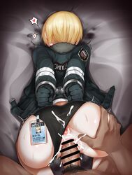 1boy absurdres anus ass ass_grab bar_censor black_gloves black_panties blonde_hair bound bound_wrists censored cuffs cum cum_in_pussy dark-skinned_male doggy_style female girls'_frontline gloves handcuffs highres jacket long_sleeves male_pubic_hair overflow panties panties_aside pov pubic_hair pussy sex sex_from_behind short_hair solo_focus straight underwear vaginal_penetration vsk-94_(girls_frontline) yanuk