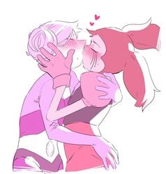 blush female female_only gyger_been hand_on_ass hand_on_head heart kissing making_out midriff pink_pearl_(steven_universe) saliva spinel_(steven_universe) steven_universe sweat tagme yuri