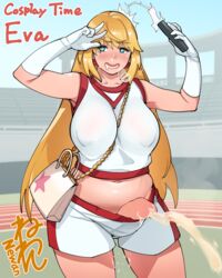 1futa blonde_hair breasts chubby cosplay cum cumshot ejaculation erect_nipples erection eva_(neone-x) futa_only futa_sans_balls futanari handbag hands-free handsfree_ejaculation large_breasts large_penis midriff neone-x nipple_bulge nipples penis penis_out shokuhou_misaki_(cosplay) shorts solo solo_futa to_aru_kagaku_no_railgun to_aru_majutsu_no_index