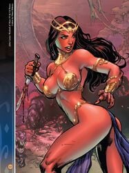 1girls a_princess_of_mars armlet ass barsoom black_hair bracelet brown_eyes bubble_butt cleavage dejah_thoris dinei_ribeiro ed_benes ed_benes_studio holding_weapon john_carter_of_mars knife large_breasts loincloth long_hair martian official_art pink_skin royalty thick_thighs tiara voluptuous