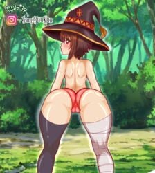 big_ass brown_eyes brown_hair bubble_butt high_thighs kono_subarashii_sekai_ni_shukufuku_wo! looking_at_viewer megumin naked panties samiruukun short_hair solo thick_thighs witch_hat