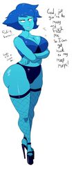 1girls alternate_body_type alternate_breast_size angry arms_crossed big_ass big_breasts blue_hair blue_skin cartoon_network fishnet_stockings fishnets gem_(species) guillion_(toshkarts) high_heel_sandals high_heels lapis_lazuli_(gem) lapis_lazuli_(steven_universe) platform_heels prostitute prostitution short_hair slutty_outfit solo solo_female steven_universe tagme text thick_thighs wide_hips