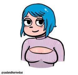 blue_hair ramona_flowers sadandhornydog scott_pilgrim sweater