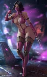 1girls 2d belly big_breasts black_hair cleavage curvy demon demon_girl female female_only hips large_breasts looking_at_viewer mileena mortal_kombat pale-skinned_female pale_skin perky_breasts pose sai_(weapon) short_hair skimpy slit_pupils solo solo_female thick_thighs voluptuous weapon wickellia wide_hips yellow_eyes