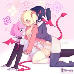 1girls 2boys blush breast_sucking breasts clothed clothing cum cum_in_ass cum_in_pussy cum_inside cum_while_penetrated demon_boy double_penetration elf elf_ears female femboy femboy_on_female gender_transformation hoodie_(artist) incubus male max_(hoodie) mmf_threesome mtf_transformation open_clothes open_mouth original pale_skin partially_clothed penis pointy_ears rule_63 sex_from_behind signature simple_background stockings straight thighhighs threesome tongue_out trap twintails