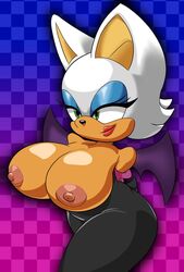 1girls anthro areolae bat bat_wings big_breasts breasts breasts_out cleavage female female_only huge_breasts large_breasts nipples parumpi rouge_the_bat smile solo sonic_(series) sonic_the_hedgehog_(series) topless wings