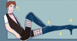 blue_background brown_hair knee_boots kneehighs male_only rtgame youtube youtuber