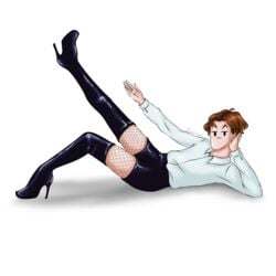 boots dress_shirt fishnets knee_boots kneehighs legs rtgame white_background youtube youtuber