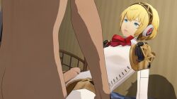 aigis_(persona) animated blonde_hair lazyprocrastinator makoto_yuki penis persona persona_3 persona_3_reload robot robot_girl rubbing rubbing_penis short_hair tagme video