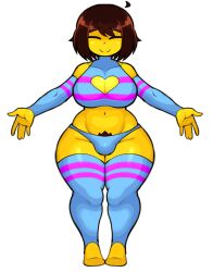 bulge cleavage_cutout female_frisk frisk frisk_(undertale) futa_only futanari heart_cutout hi tagme thick_thighs thighhighs touselkie transparent_background undertale white_outline