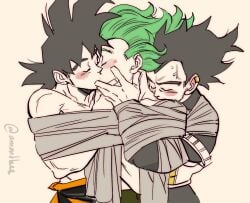 amartbee dragon_ball dragon_ball_super granolah kissing male son_goku tied_up vegeta yaoi
