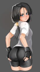 1girls ass big_ass black_hair civildreams dragon_ball dragon_ball_z female pale-skinned_female pale_skin shorts spandex twintails videl