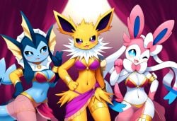 ai_generated anthro eeveelution harem_outfit jolteon novelai pokemon pokemon_(species) sylveon vaporeon