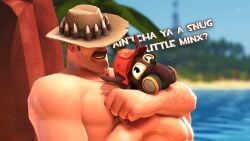 2boys 3d 4k arm_around_neck dialogue embrace english_text from_behind gas_mask gay hat hi_res implied_sex male male_only masked masked_male muscular muscular_male offscreen_sex outdoors pyro pyro_(team_fortress_2) pyro_the_flamedeer saxton_hale side_view source_filmmaker taunti_(tauntilock) tauntilock team_fortress_2 valve video_games