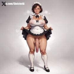 1futa ai_generated big_ass big_balls big_breasts big_penis futa_only futanari high_heels maid maid_uniform oiled sinister_ai