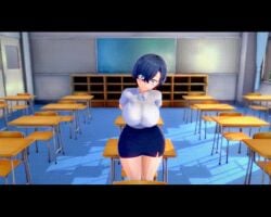 3d_(artwork) a_sense_of_amusement animated blue_eyes classroom dark_blue_hair female female_only huge_breasts korean_female kotokoikatsu light-skinned_female red_eyes skirt smile tagme thick_thighs video wide_hips yoon_gar-ram